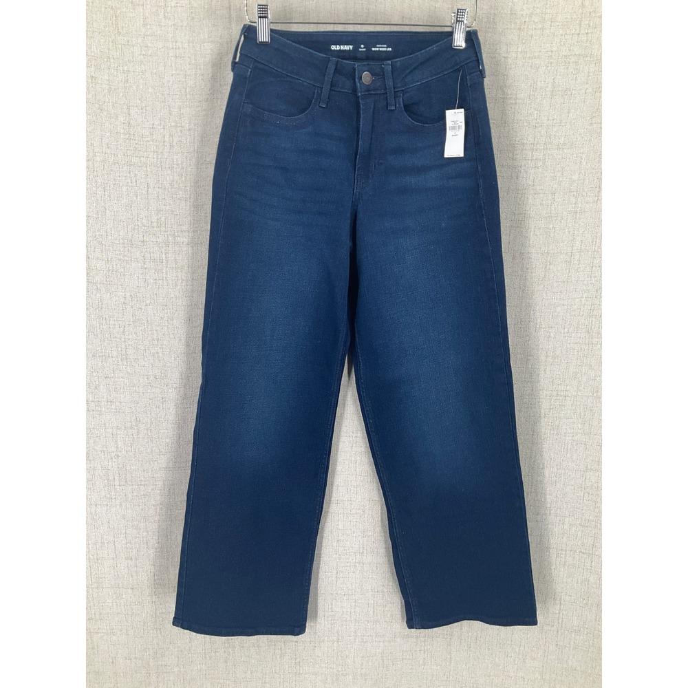 Old Navy Wow Wide Leg Jeans Women 0 Short Dark Wash High Rise Denim